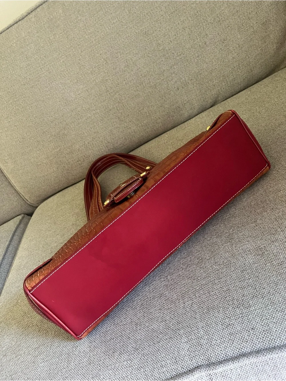Brown Burgundy Y2K Croc-Embossed Shoulder Bag with Large Buckle - Women Bags